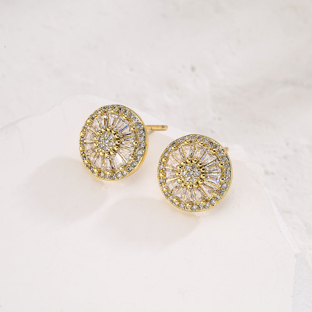 Geometric Women's Earrings in Copper with 18K Gold Plating and Micro-Paved Zirconia