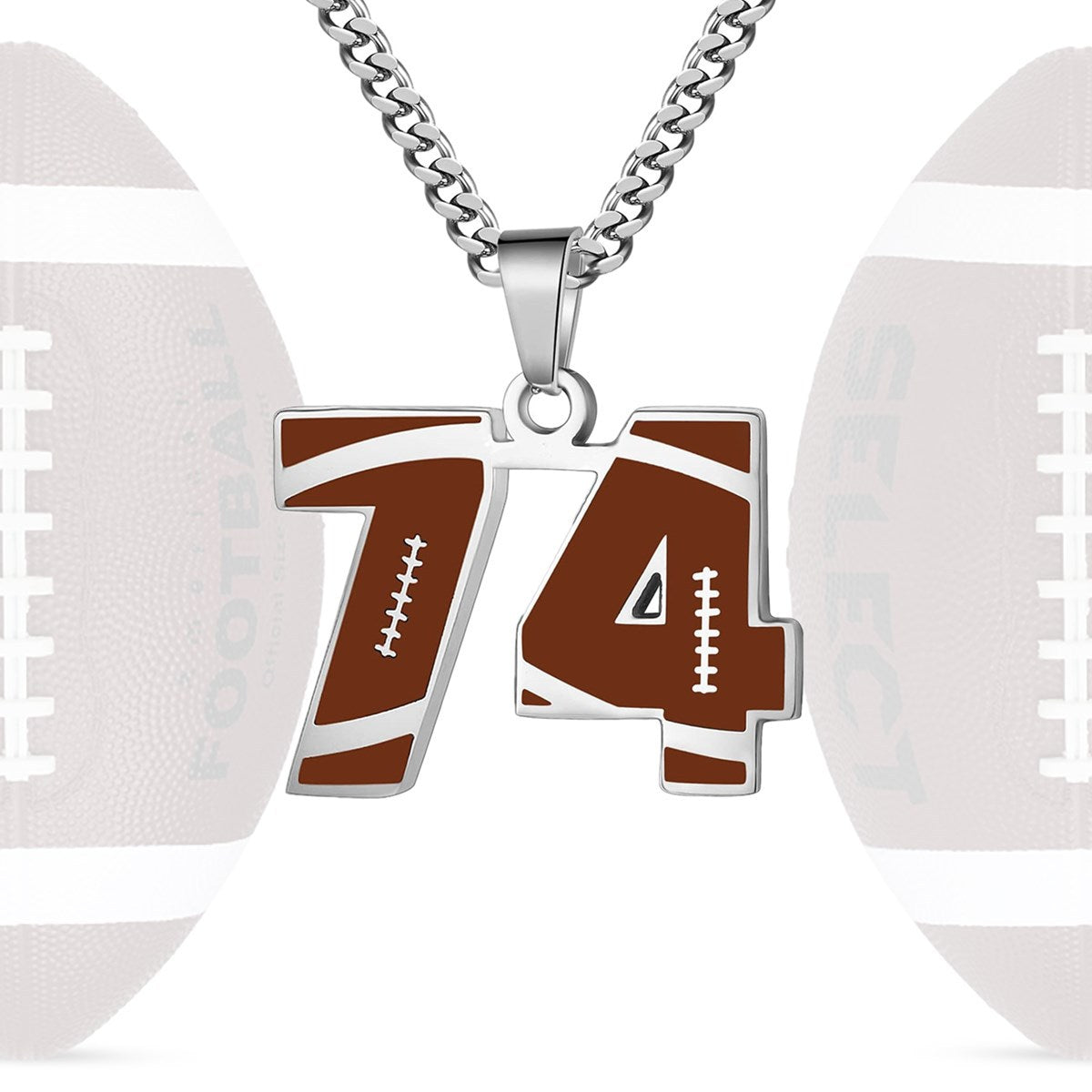 Motivational Football Number Pendant Necklace for Men in Stainless Steel with Polished Finish and Letter/Number Design