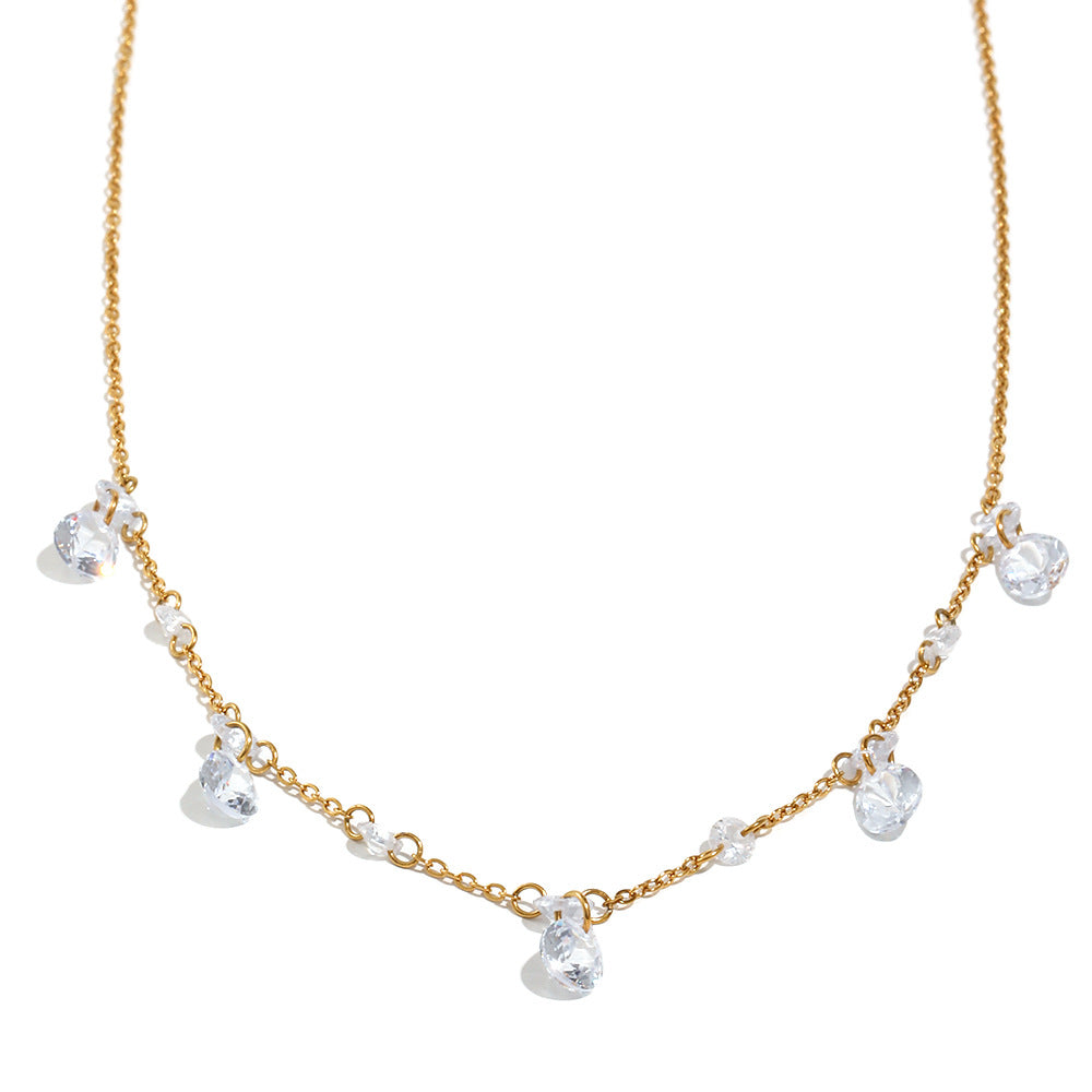 Collar de borla de circonitas de oro de 18 quilates chapado en acero inoxidable geométrico minimalista para mujer