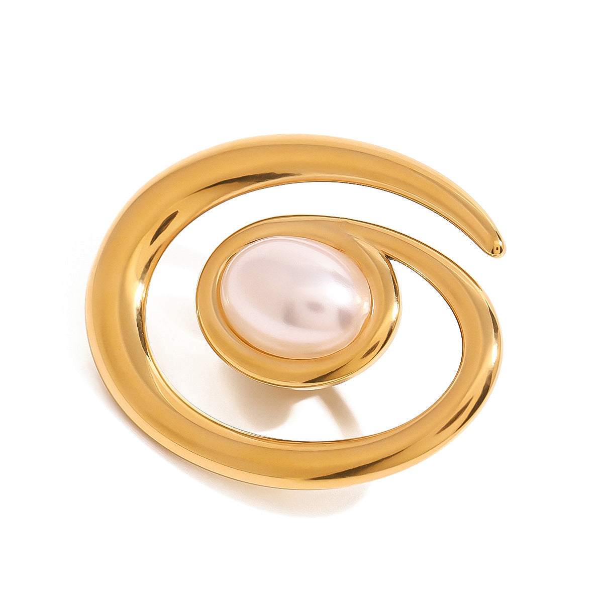 Spilla Elegante Minimalista a Spirale con Perla, Placcata Oro 18K, Accessorio Moda da Donna in Acciaio Inossidabile