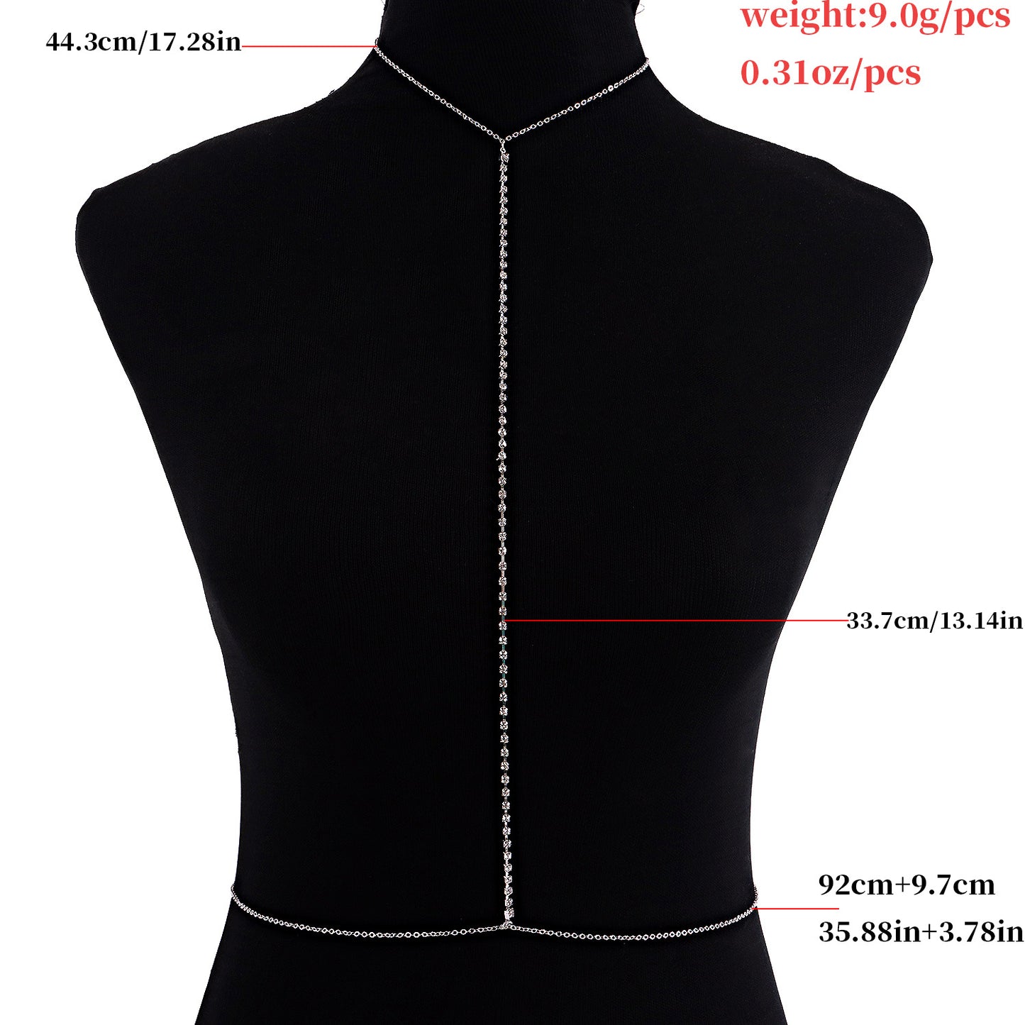 Minimalist Geometric Alloy Body Chain for Women with Rhinestone Inlay
