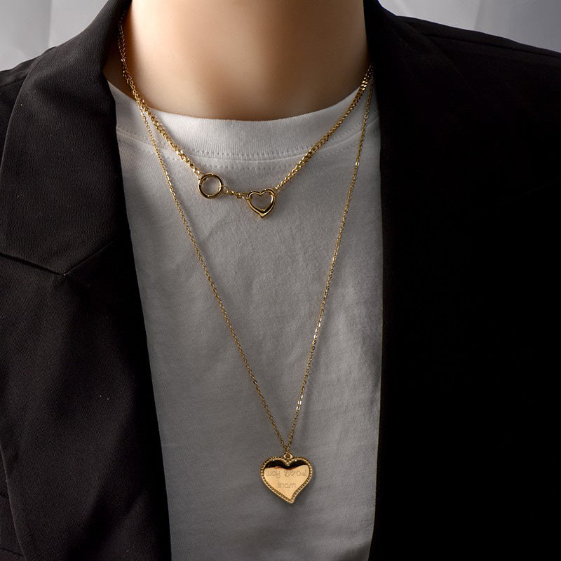 Collana da donna con ciondolo a cuore irregolare minimalista in acciaio al titanio placcato