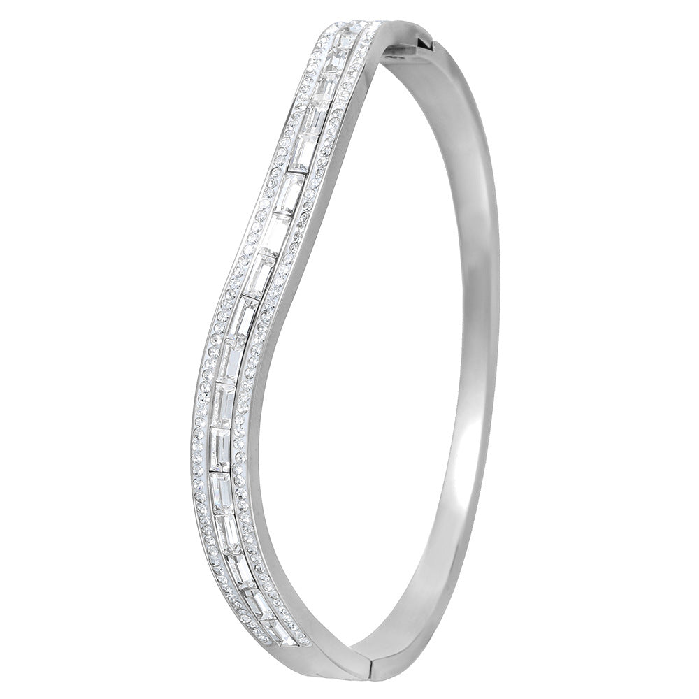 Geometric Round Rhinestone Inlaid Titanium Steel Bracelet with Clasp