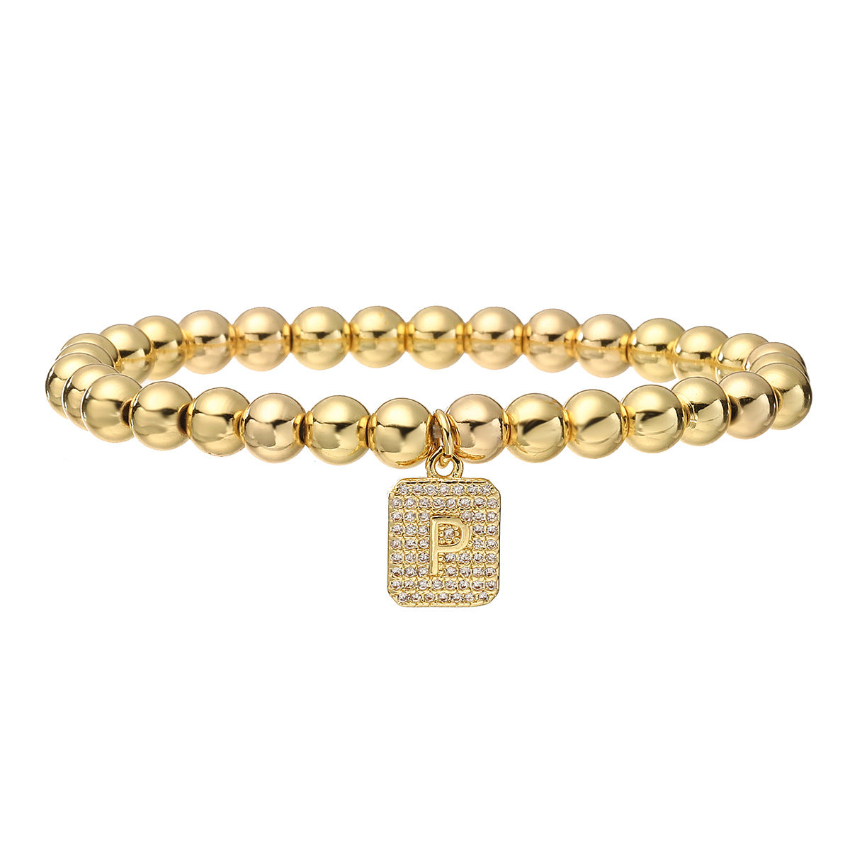 Bracciale minimalist personalizzato con ciondolo a lettera per donna, con perle in rame e placcatura in oro 18 carati