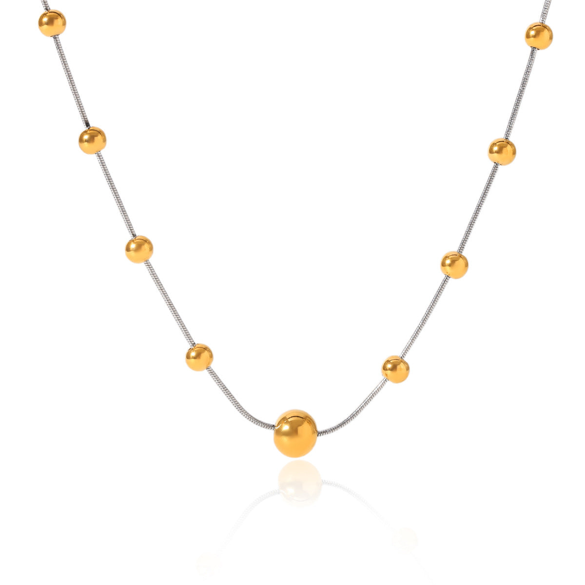 Minimalist Geometric Round Bead Pendant Necklace for Women in Stainless Steel with Titanium Steel Charm and Gold Plated Snake Chain