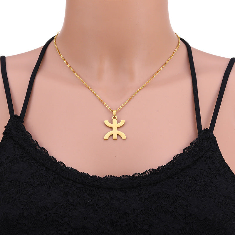 Collar con dije tribal bereber geométrico en acero inoxidable con acabado chapado para mujeres y hombres, cadena étnica minimalista para llevar en capas