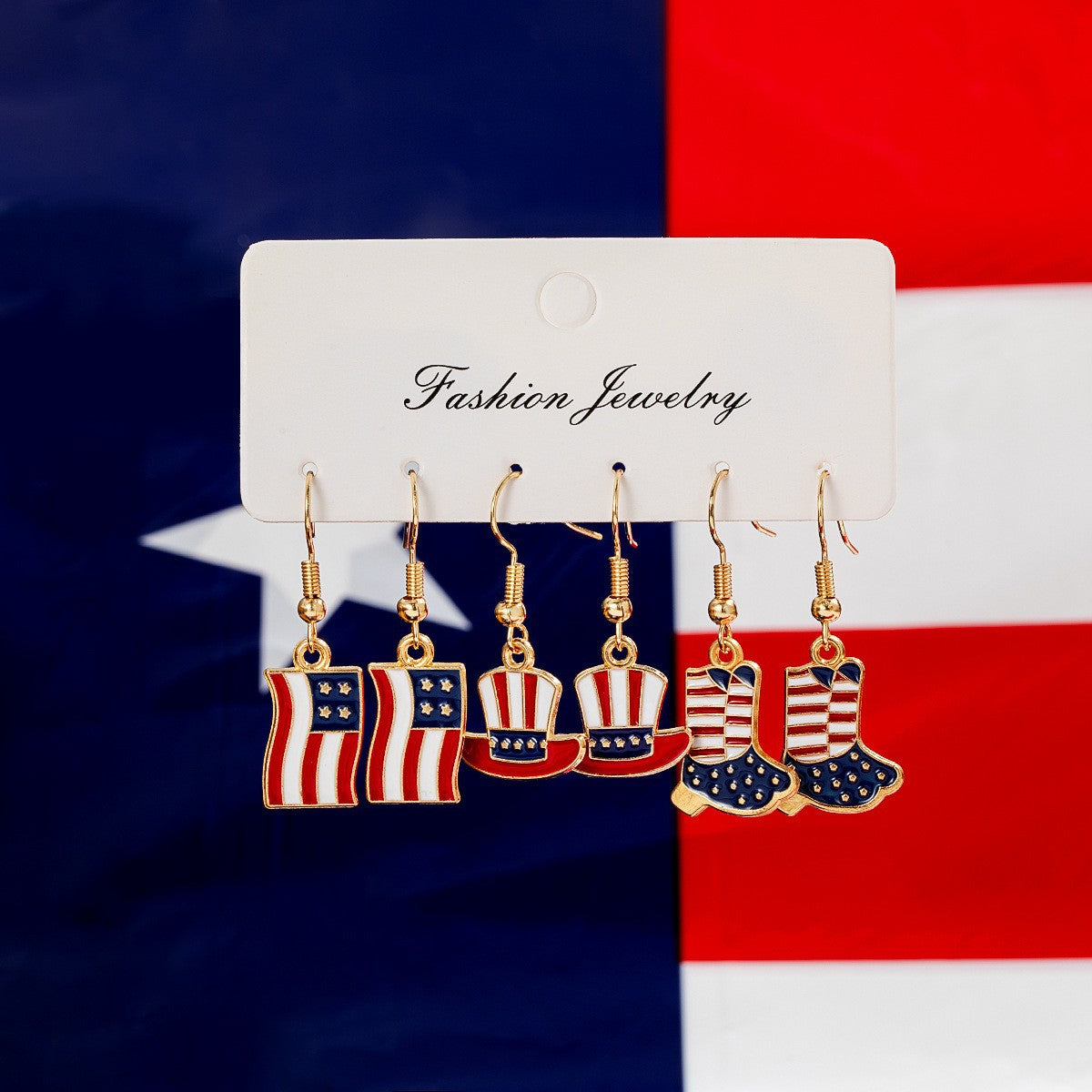 Plated Alloy Geometric Earrings with Flag Boot Hat Charms for Women
