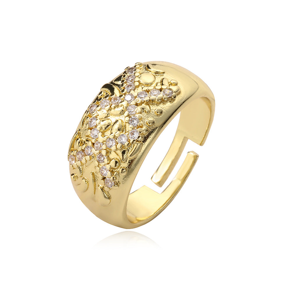Anello Minimalista con Geometria Irregolare da Donna in Ottone con Placcatura Oro e Micro-Incastonatura a Pavé