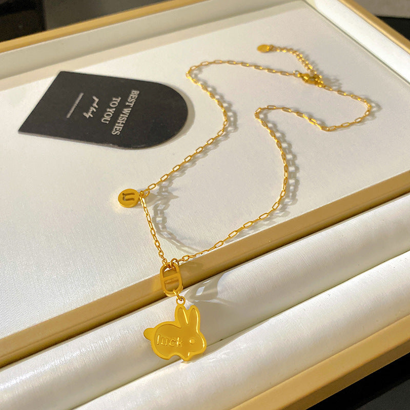 Cute Rabbit Letter Titanium Steel Gold Plated Necklace