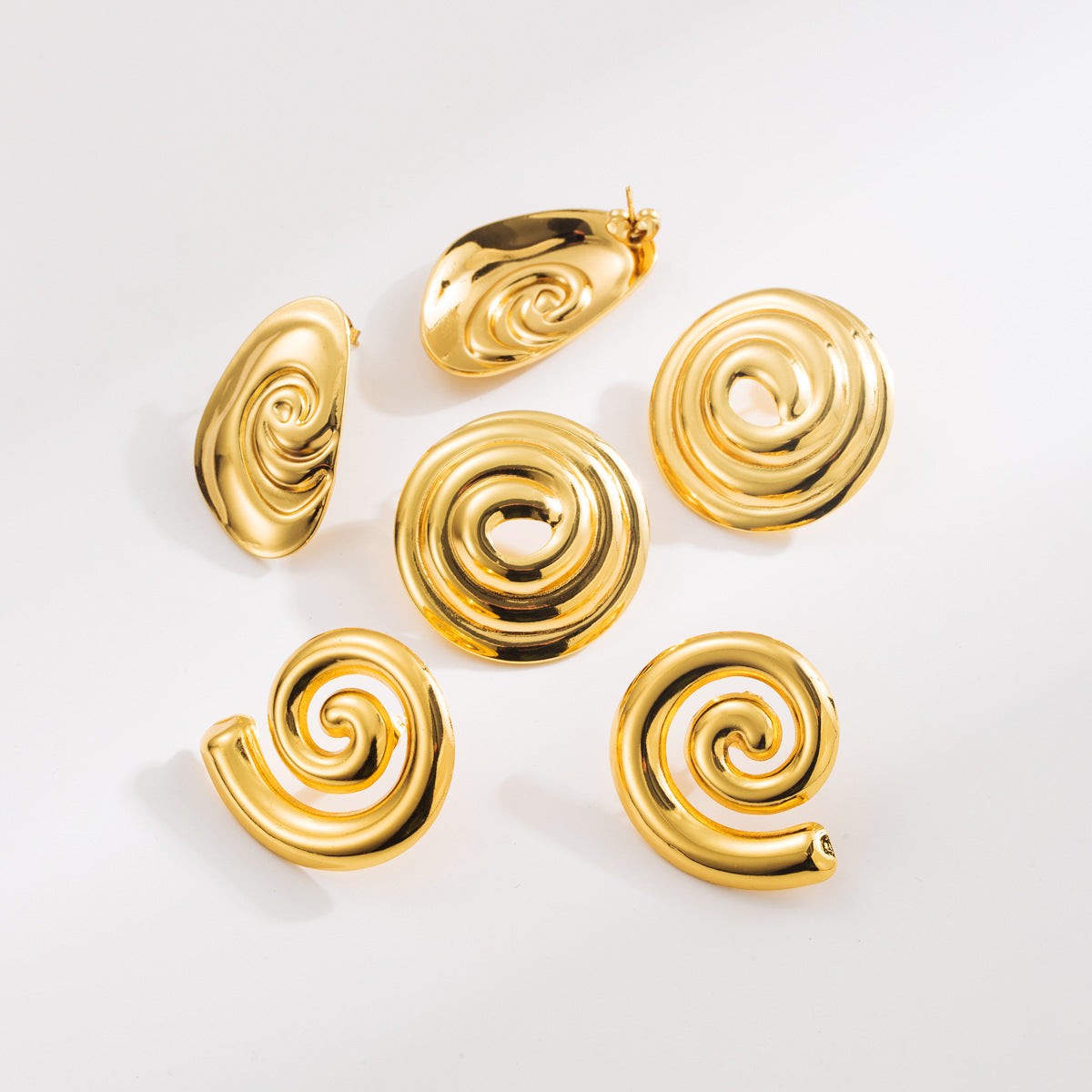 Vintage Lightweight 18K Gold Plated Geometric Spiral Stainless Steel Stud Earrings for Women