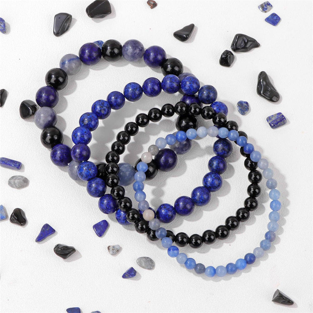 Geometric Natural Stone Beaded Bracelet Set Unisex Handmade Jewelry