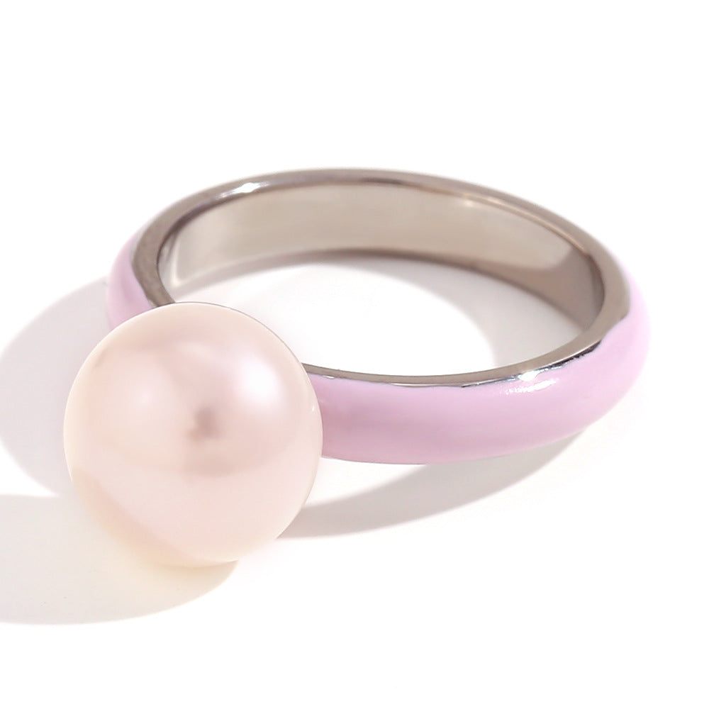 Minimalist Geometric Stainless Steel Plated Ring for Women with Enamel Finish