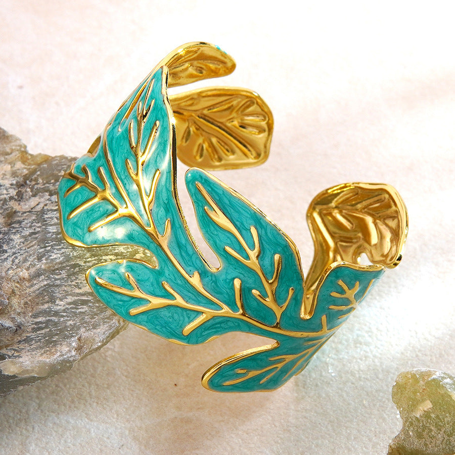 Minimalist Drip Oil Plant Shape Stainless Steel Bracelet