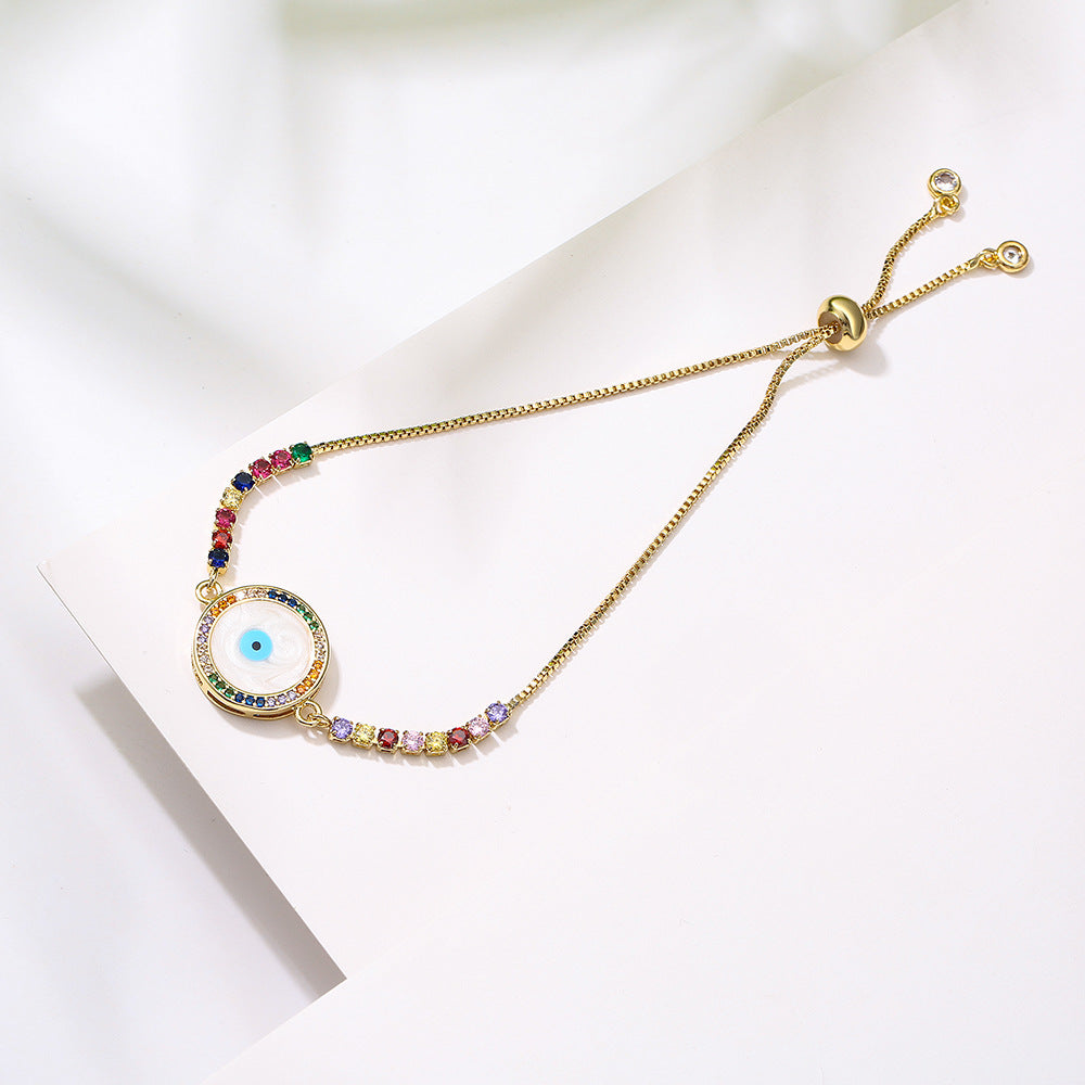 Geometric Eye-Shaped Copper Bracelet for Women with Micro-Pave Cubic Zirconia, Minimalist and Trendy Style