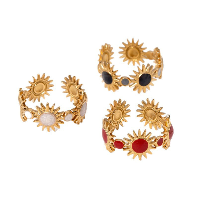 Anello Aperto Geometrico Minimalista in Acciaio Inox con Placcatura in Oro 18K da Donna, Accessorio di Moda Ispirato al Sole