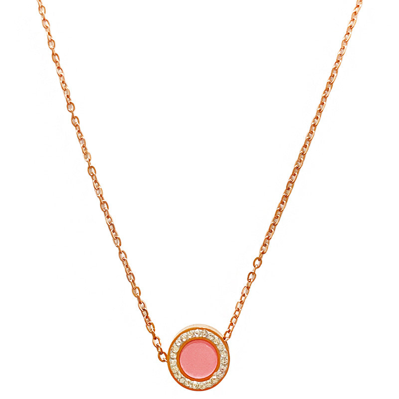 Minimalist Gold Plated Round Geometric Titanium Steel Necklace with Rhinestones for Unisex