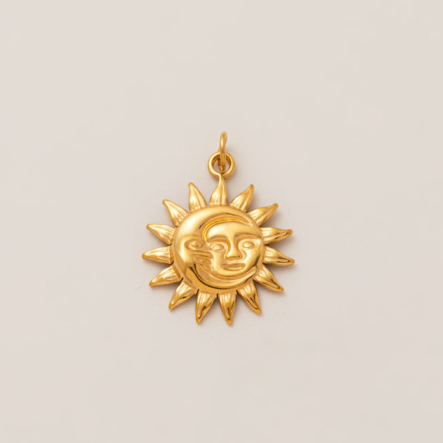 Vintage PVD 18K Gold Plated Stainless Steel Geometric Moon Sun Pendant Cable Chain Necklace Charm Bar