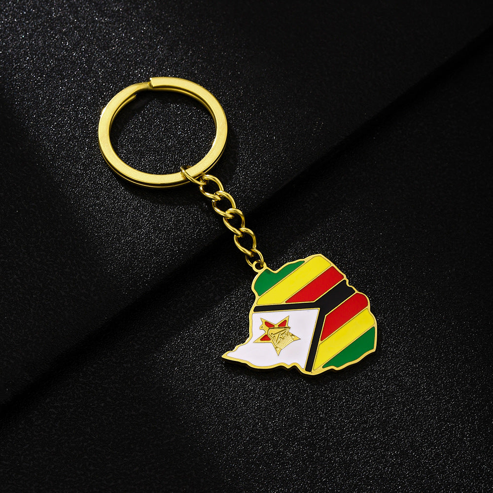 Llavero Bandera de Zimbabue Estilo Europeo Colgante de Acero Inoxidable para Hombres y Mujeres