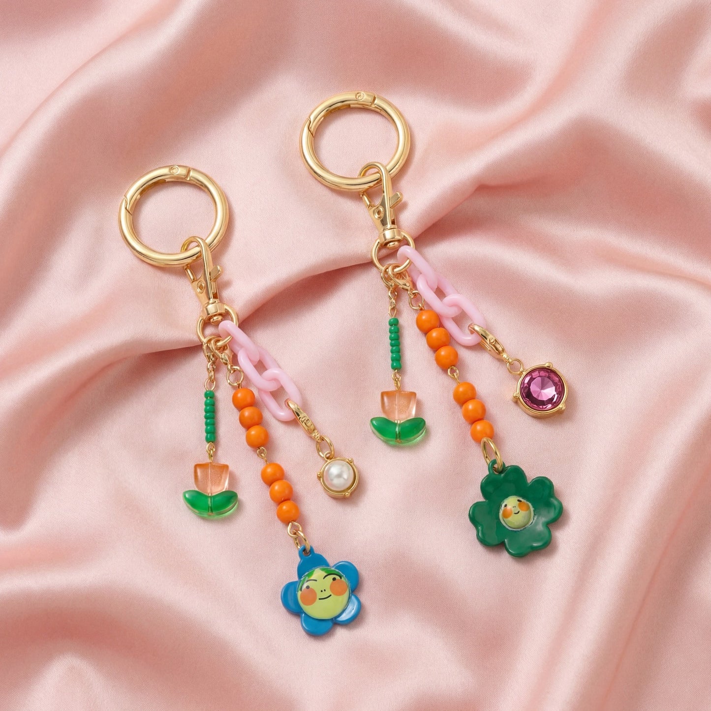 Sweet Minimalist Floral Pearl Plated Alloy Charm Bar Bag Pendant Keychain
