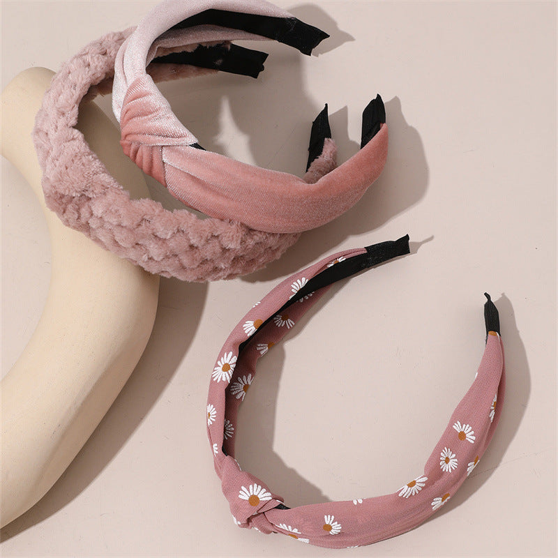 Set de Diademas Infantiles Estilo Dulce con Diseño de Margarita de Tela y Lazo en Tono Rosa