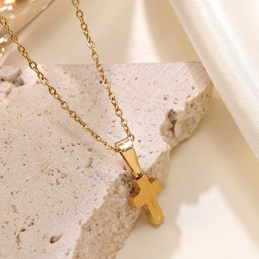 Vintage Elegant Gold Plated Stainless Steel Cross Necklace Set