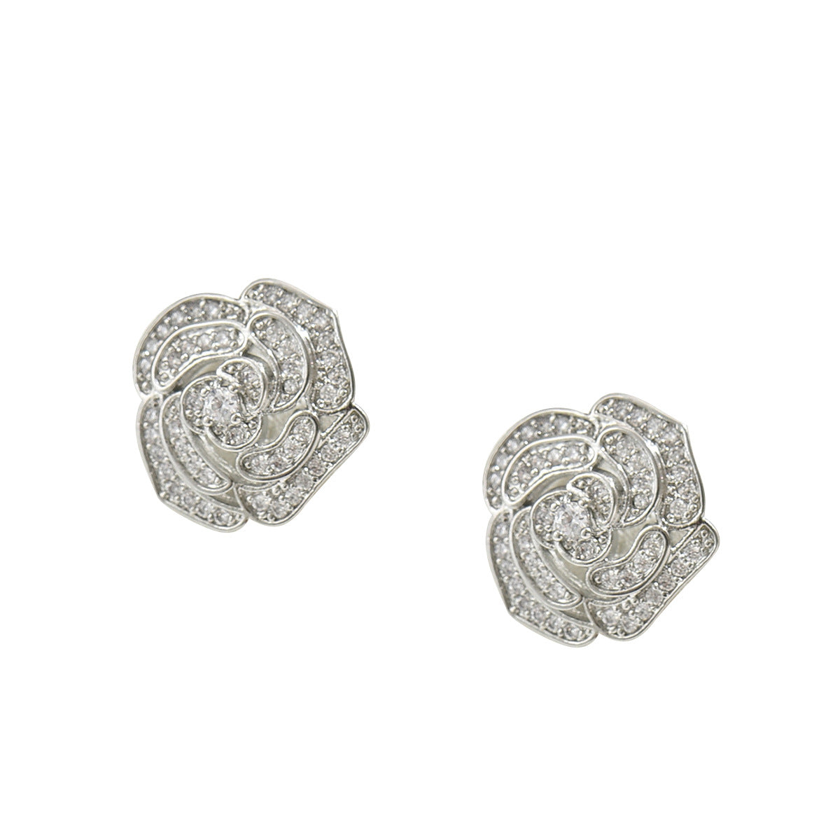 Orecchini da donna minimalisti con fiori freschi in rame con intarsio di zirconi e design a rosa