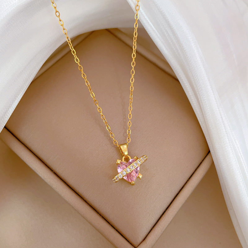 Collana Lusso Cuore Geometrico da Donna e Uomo Acciaio Inossidabile con Strass Pendente a Catena