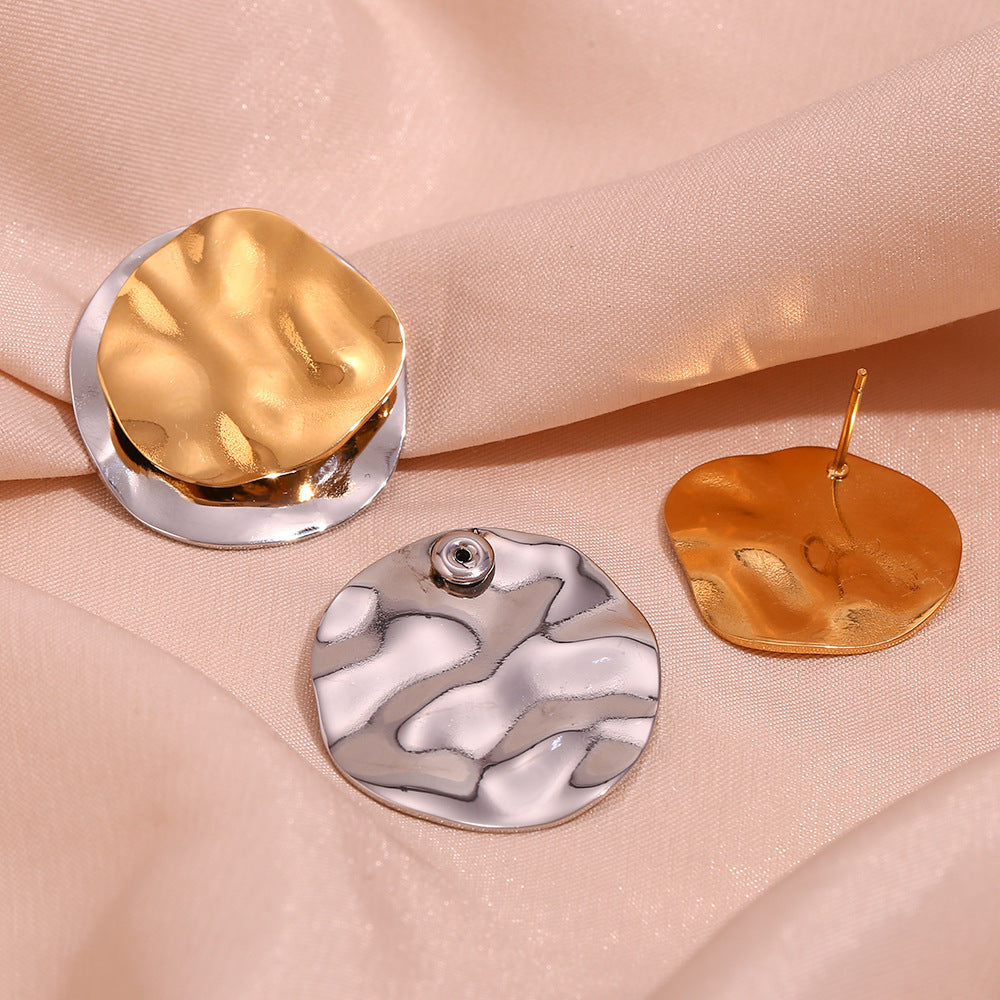 Orecchini da donna in acciaio inossidabile, placcati oro 18 carati, stile vintage, minimalista, a cerchio geometrico irregolare a doppio strato