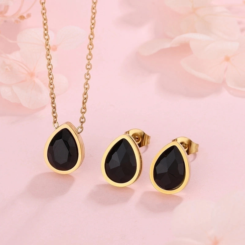 Set di orecchini e collana con ciondolo a goccia in acrilico a forma di cuore placcato in acciaio inossidabile, minimalista ed elegante, con catena a cavo