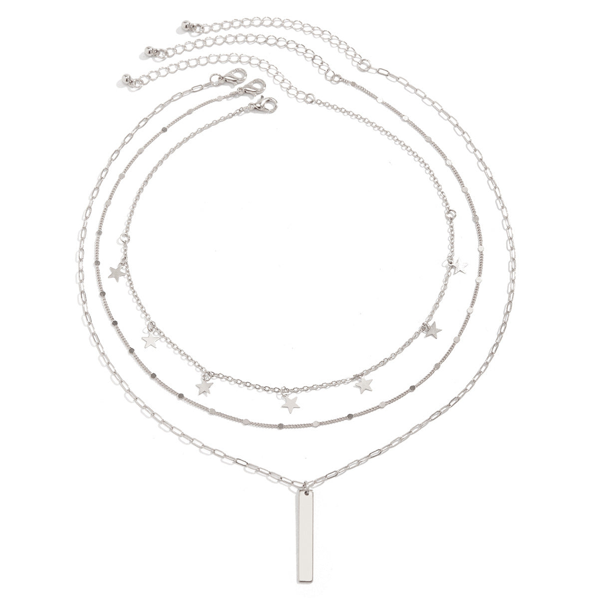 Minimalist Heart and Geometric Shape Alloy Necklace for Women with Plated Finish and Multi-Layer Chain Design
