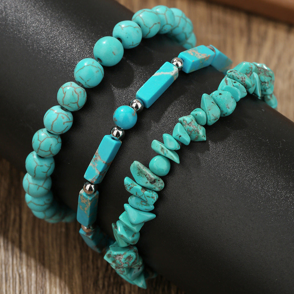 Bohemian Handmade Geometric Round Turquoise Shoushan Stone Stretch Bracelet