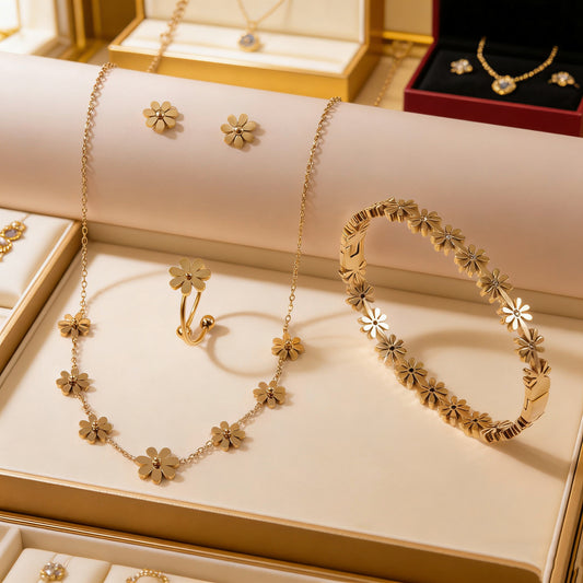 Elegant Stainless Steel Plated Daisy Flower Jewelry Set for Women