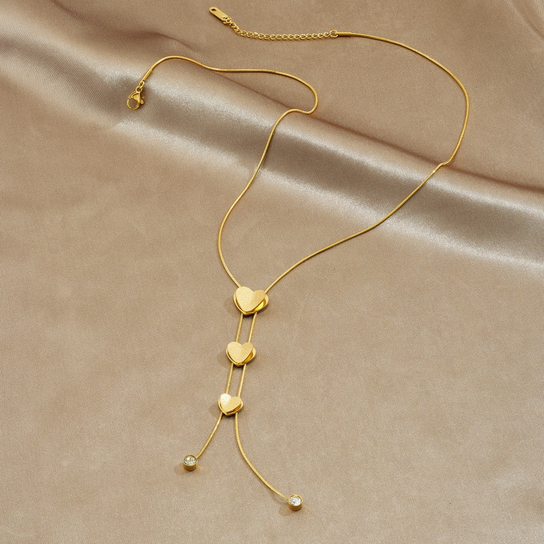 Gold Plated Matte Stainless Steel Heart Tassel Necklace for Women