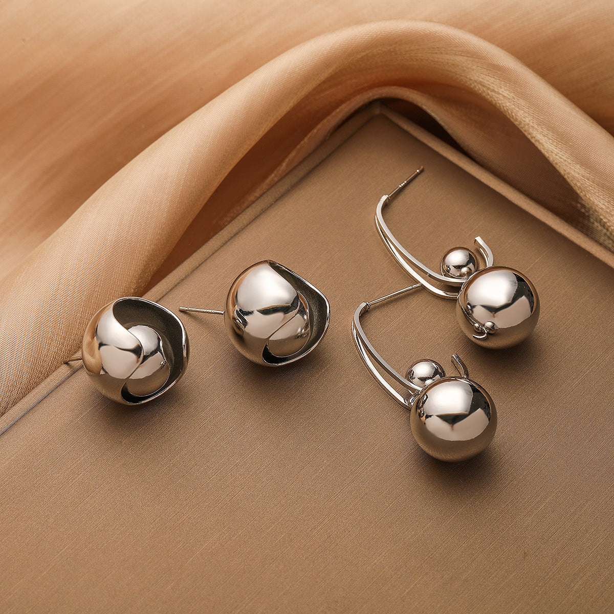 Minimalist Geometric Copper Ball Stud Earrings with Micro-Pavé Detailing for Women