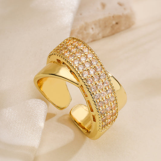 Minimalist Luxe Geometric Cross Ring for Women in Brass with 18K Gold Plating and Zircon Inlay