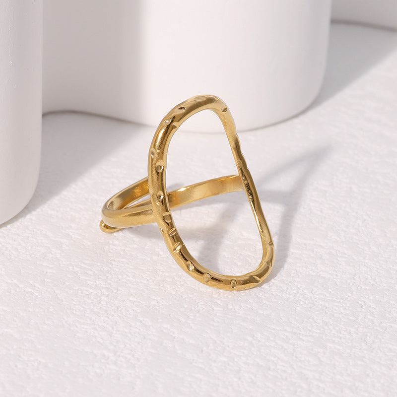 Minimalist Hammered Oval Geometric Open Ring Stainless Steel Plated Women's Jewelry