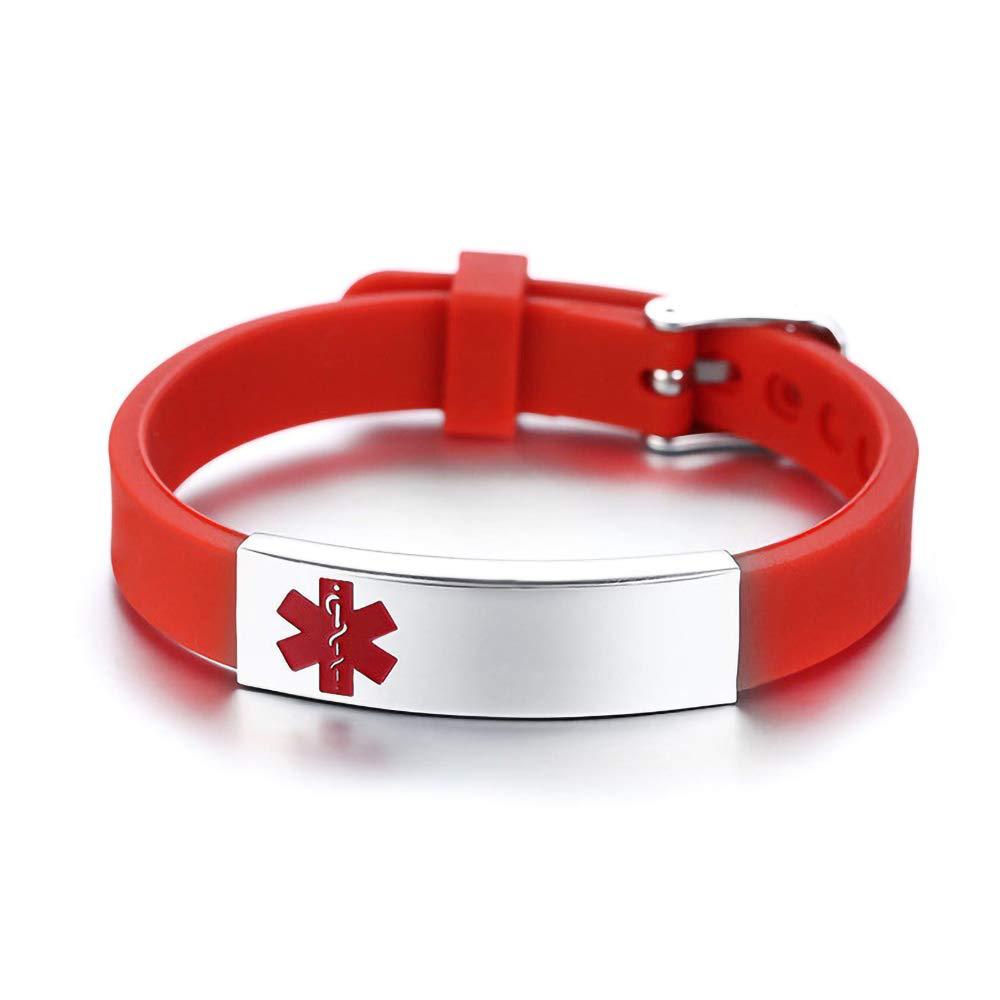 Silicone and Titanium Steel Medical Alert Bracelet with Stainless Steel Band for Diabetes Epilepsy Allergy and Pacemaker Awareness