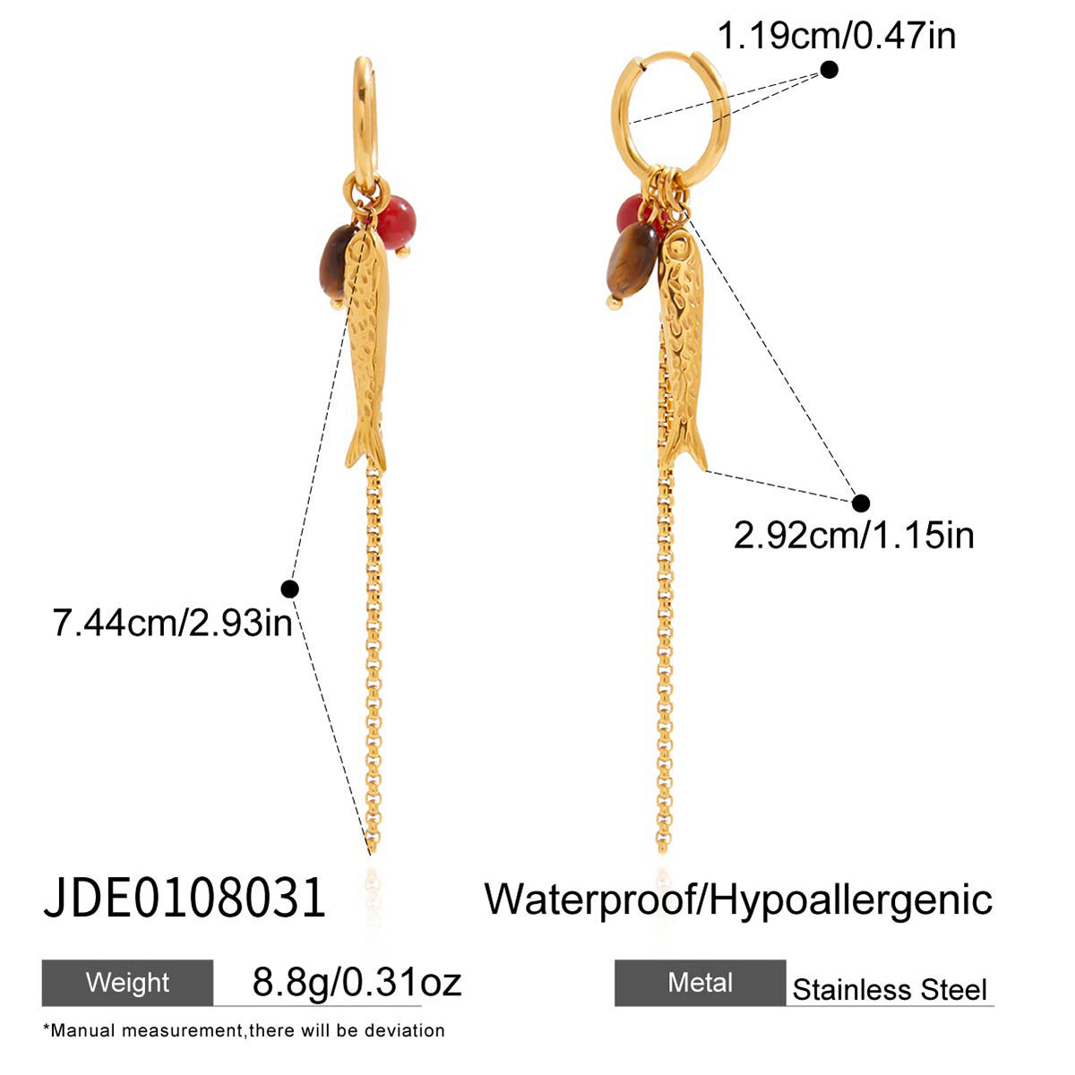 Elegant Fish Geometric Agate Inlay Plated Stainless Steel Earrings for Women