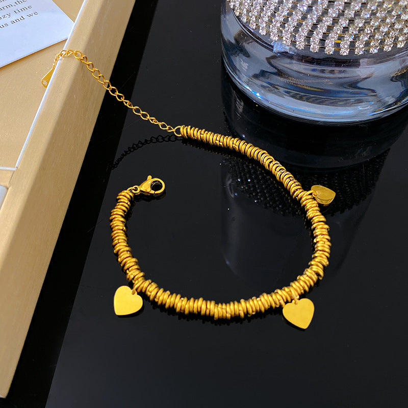 Minimalist Elegant Triple Heart Geometric Titanium Steel Bracelet for Women