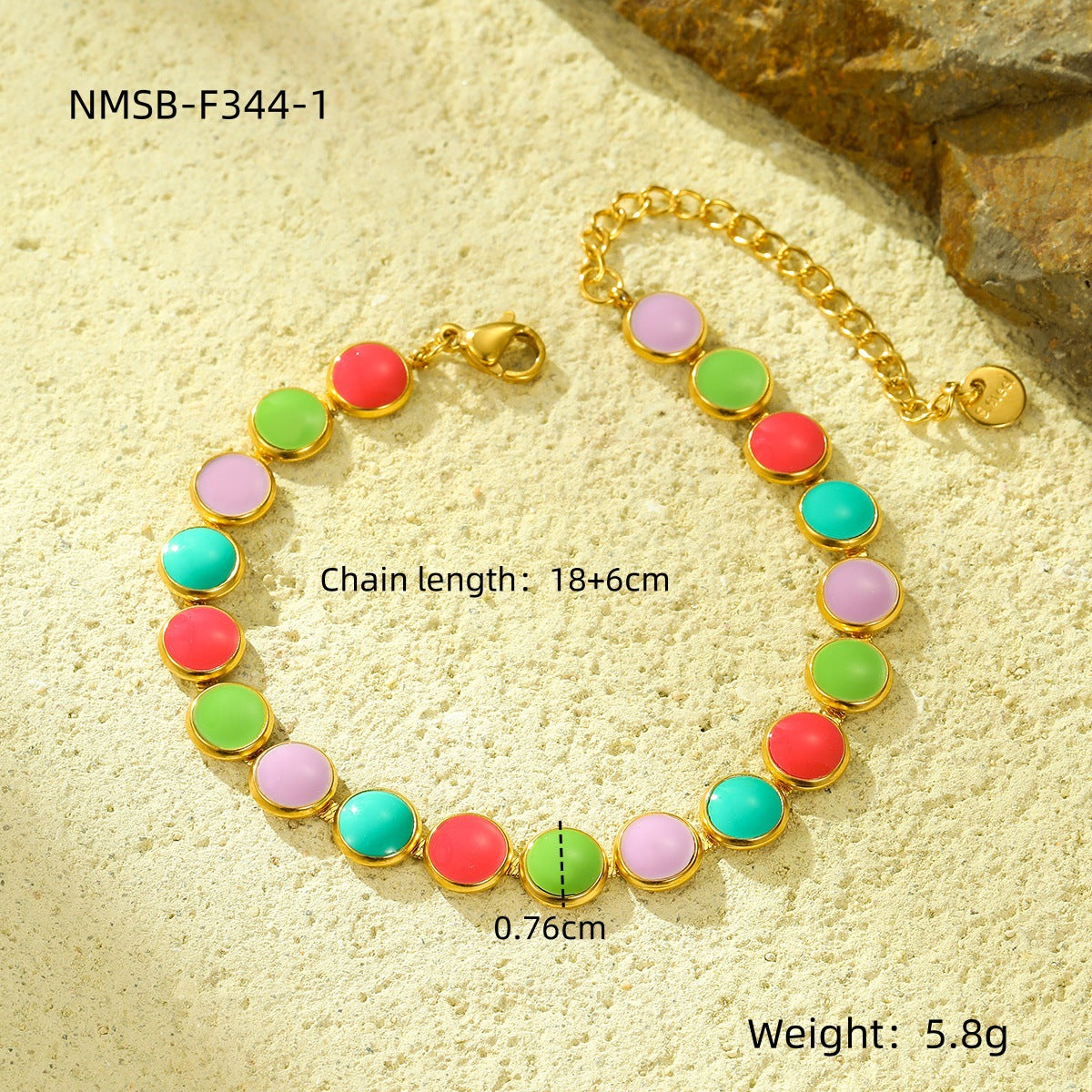 Pulsera ajustable de esmalte redondo de acero inoxidable chapado en oro de 18 quilates para mujer Fashion OL