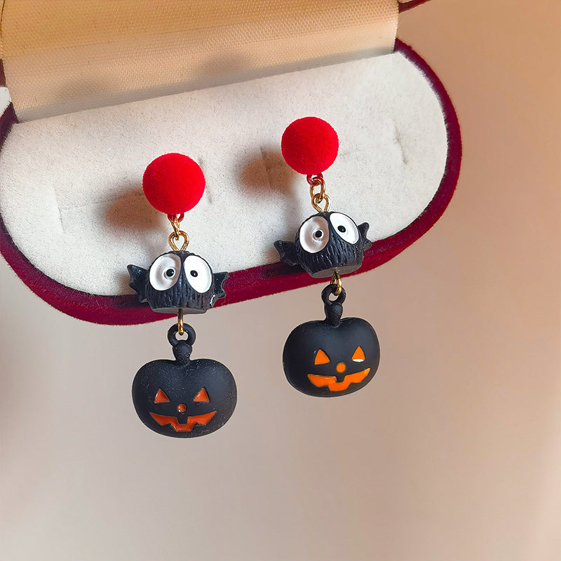 Orecchini Asimmetrici Cartoon Carini e Giocosi per Halloween, con Zucche, Fantasmi e Pipistrelli, in Lega Placcata con Perno a Bottone