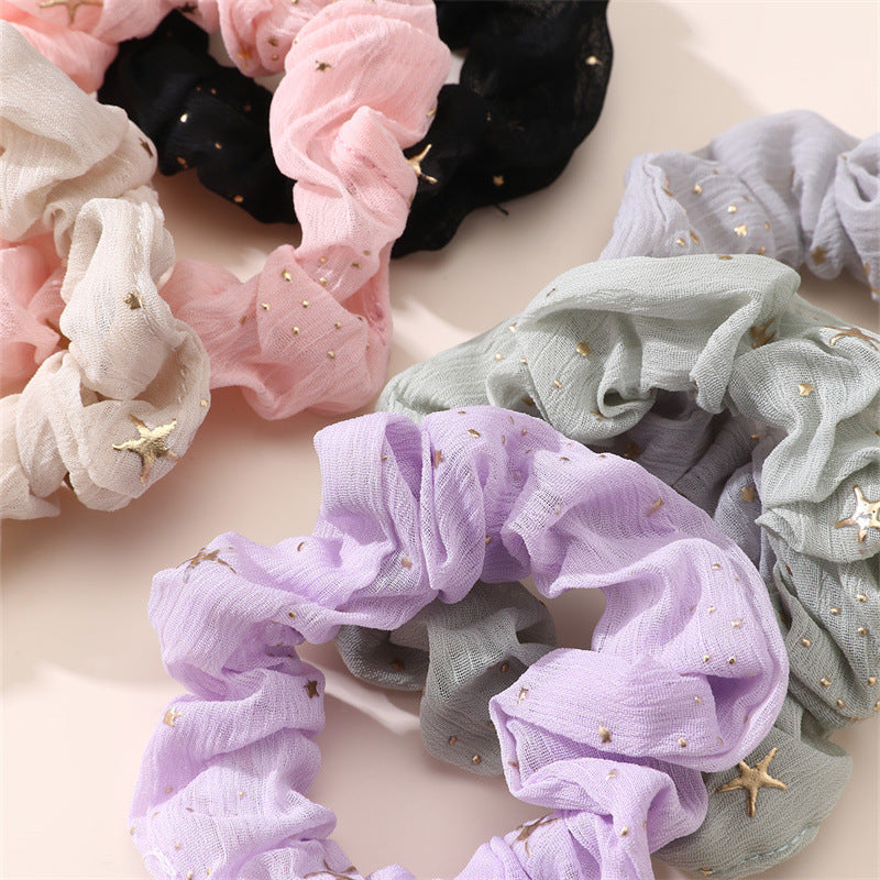 Natural Style Star Pattern Fabric Hair Tie for Kids and Children with Handmade Finish
