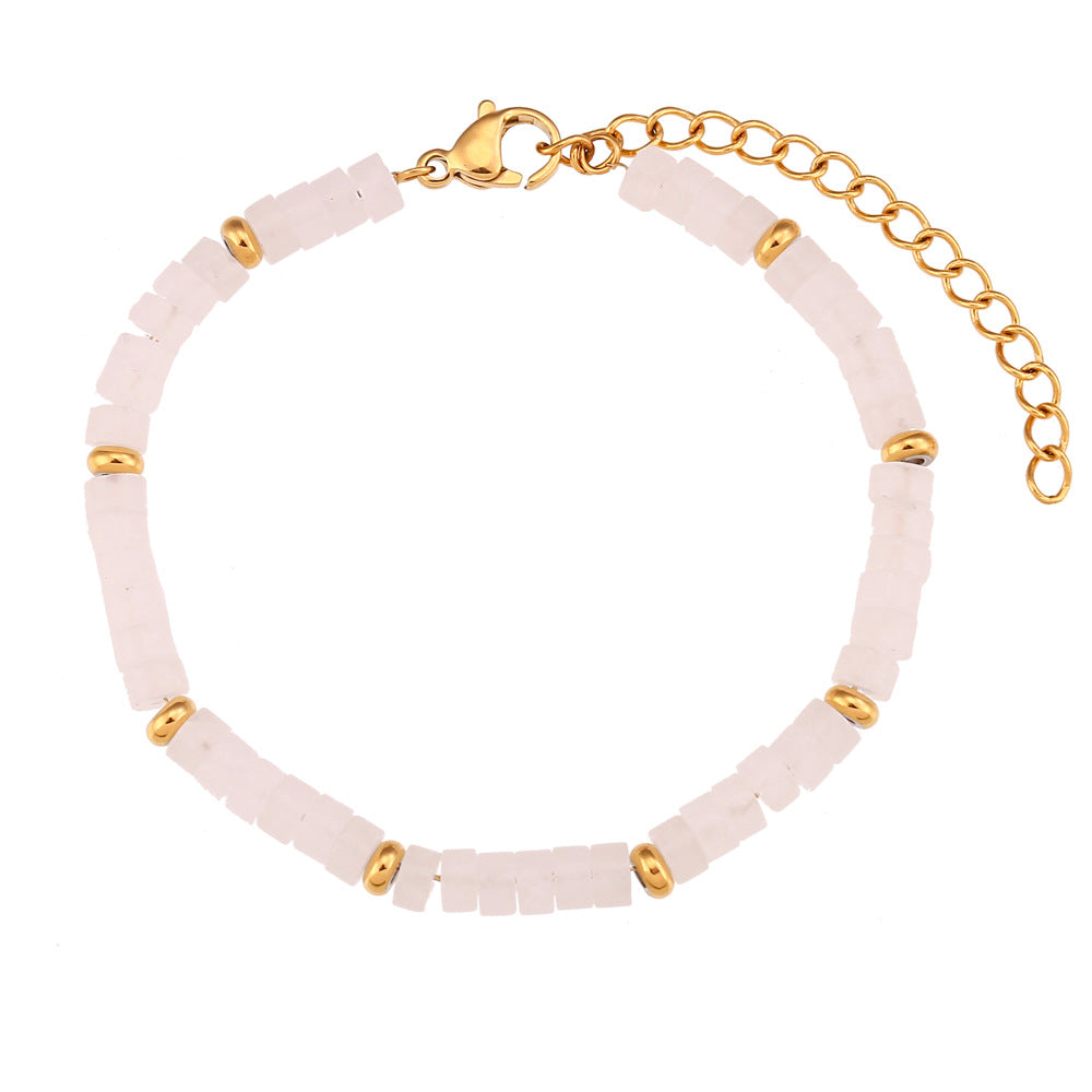 Set Collana e Bracciale da Donna con Perline in Pietra Naturale, Geometrico Minimalista