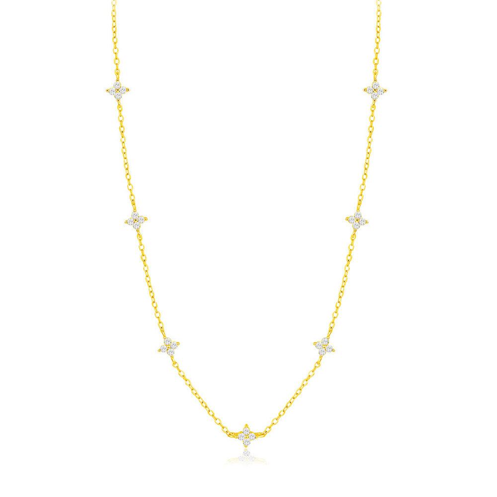 Elegante juego de joyas de plata esterlina 925 con trébol de cuatro hojas para mujer con collar, pulsera y aretes con colgante floral chapado
