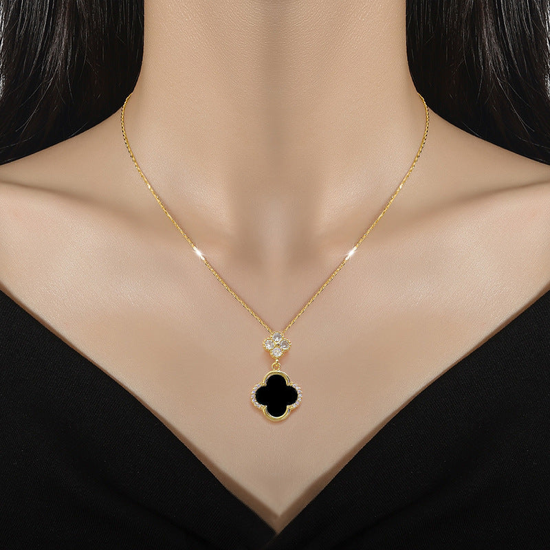 Luxury Titanium Steel Geometric Clover Necklace and Earrings Set