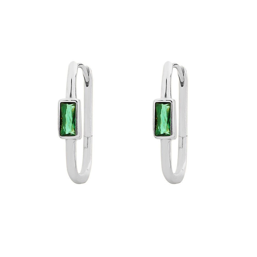 Pendientes de botón geométricos minimalistas de plata de ley 925 con esmeraldas y diamantes de imitación para mujer