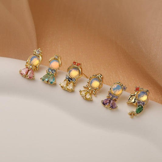 Pendientes de Cobre Geométricos Minimalistas con Baño de Oro de 18K y Circonitas para Mujer