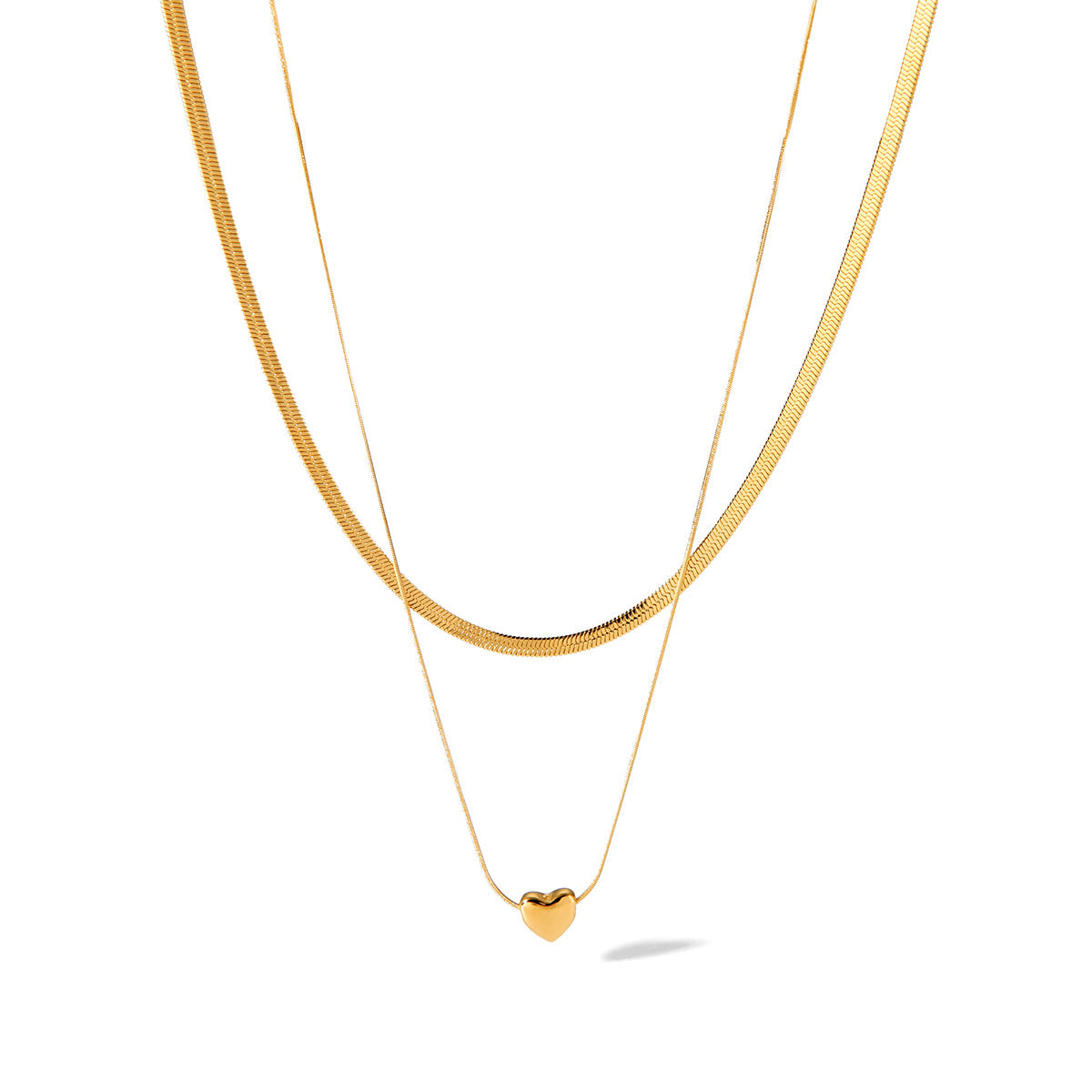 Collar de acero inoxidable con colgante de corazón y cadena de serpiente de doble capa chapado en oro de 18 quilates estilo Ins minimalista para mujer