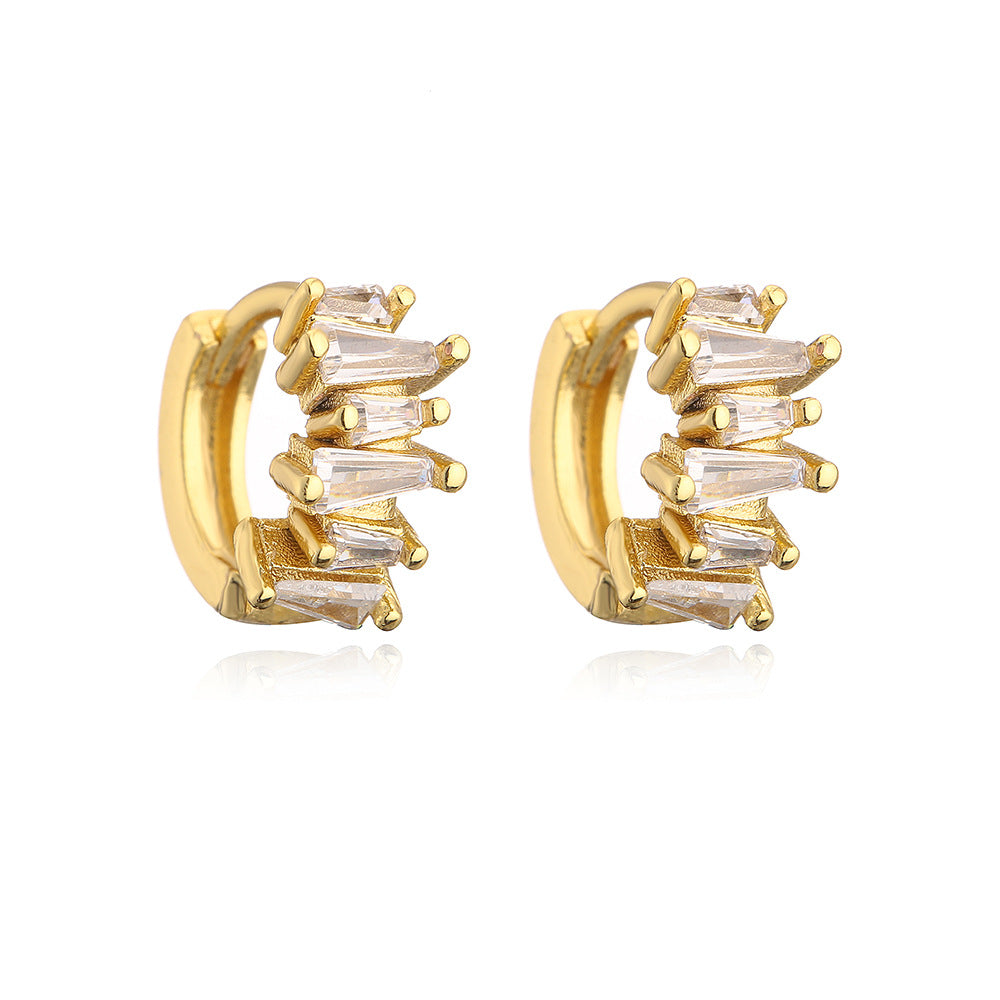 Geometric Copper Hoop Earrings with 18K Gold Plating and Zircon Accents for Women