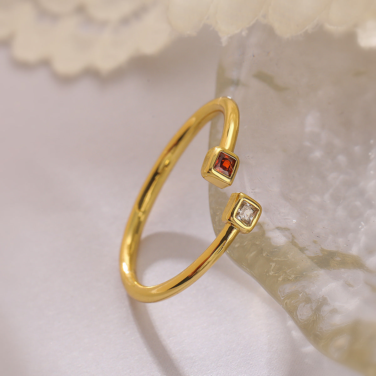 Minimalist Geometric Copper Ring with Real Gold Plating and Zircon Inlay for Women